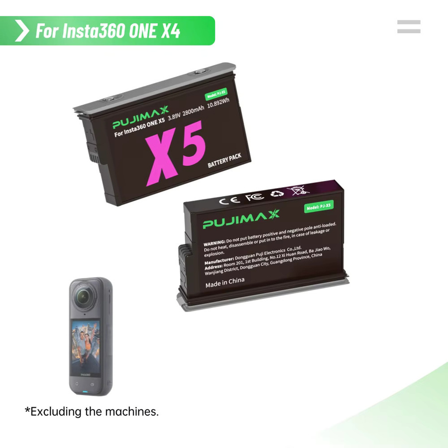 PUJIMAX 2800mAh Akku und 2-Slot-Akkuladegerät in Schwarz für die Insta360 ONE X5 Action-Kamera - Bild 2