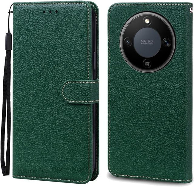 HONOR Magic8 Lite Leder Flip Cover Geldbörse Handyhülle in Dunkelgrün - Bild 1