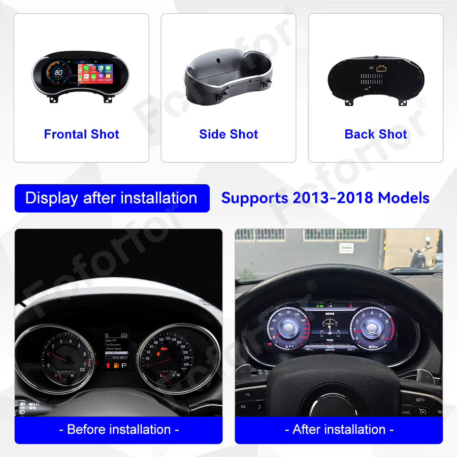 Foforfor 12,3 Zoll Digitales Kombiinstrument für Jeep Grand Cherokee 2013-2018 in Schwarz mit Carplay als Instrumententafel-Upgrade inklusive Tachometer und Kilometerzähler - Bild 3