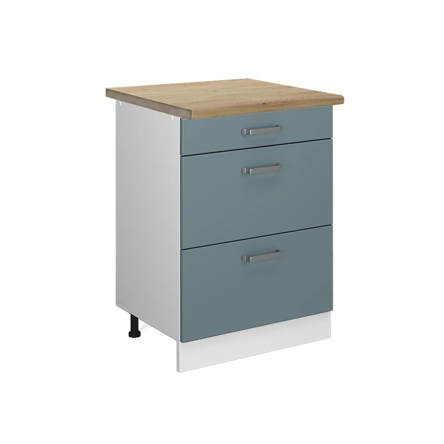 Vicco Küchenunterschrank R-Line in Blau-Grau und Weiß mit Eiche-Optik und Schubladen, B: 60 cm, H: 81,6 cm, T: 30,73 cm - Bild 2