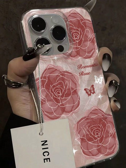 Yiran bag Rose Floral Handyhülle für iPhone 16 Pro Max 15 14 13 12 11 Pro Max X XR XS 7 8 Plus in Grau und Pink - Bild 1