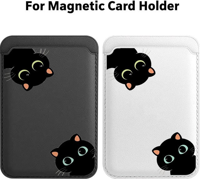 Magnetisches MagSafe Wallet Cover mit schwarzem Katzen-Cartoon-Muster für iPhone 17 16 15 Pro Max und Samsung Galaxy S26 Ultra - Bild 1