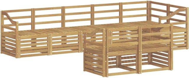 vidaXL Outdoor-Sofagarnitur 8-teilig in Weiß aus Akazienholz mit L-Form und Latten-Design, B: 304 cm, T: 126,5 cm, H: 73 cm - Bild 1