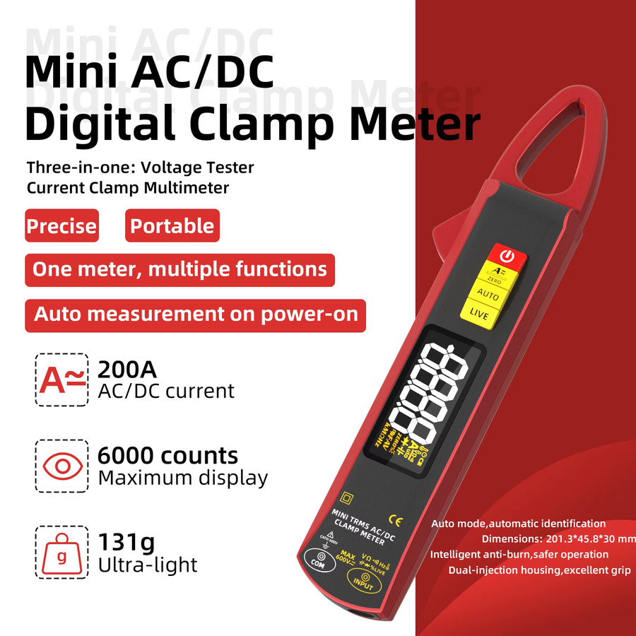 BSIDE UX2 Digitales Zangenmessgerät True RMS Amperemeter für DC/AC Strom mit Temperaturtester in Rot - Bild 2