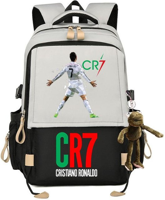 3-teiliges Schulrucksack-Set für Schüler aus Oxford-Stoff in Weiß mit Federmäppchen und Schultergurt sowie Frosch-Anhänger - Bild 1