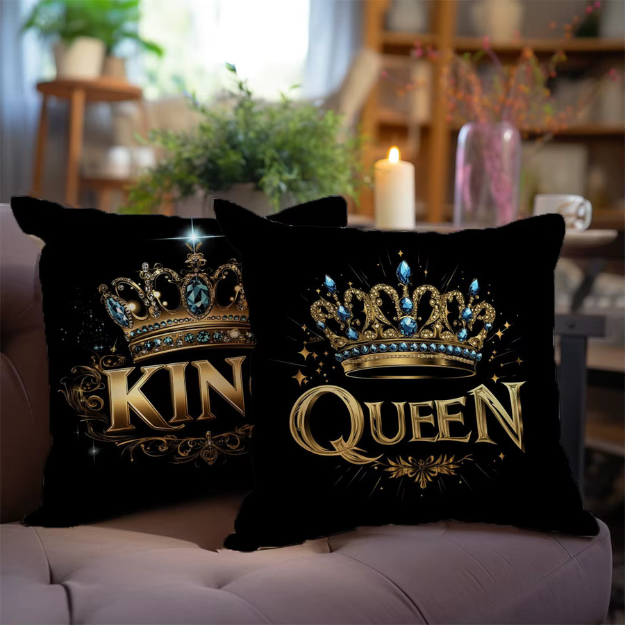 2 Stück ZZN Kissenbezüge mit Kronenmuster in Schwarz, quadratische Dekokissen für Sofa und Schlafzimmer, B/B/B: 45 x 45 x 45 cm - Bild 2