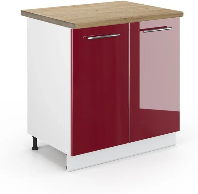Vicco Spülenunterschrank Fame-Line in Bordeaux Hochglanz und Weiß mit Eiche-Optik, B/T/H: 80 x 60 x 82 cm - Bild 1