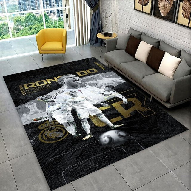 MINISO CR9 Goat R-Ronaldo Fußballstar-Teppich, rutschfeste Bodenmatte für Kinderzimmer, Schlafzimmer und Wohnzimmer, Schwarz, Breite: 60 cm - Bild 1