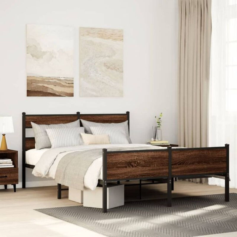 Metallbett Vidaxl in Braun im Industrial-Design aus Metall und Holzwerkstoff, B/T/H: 160 x 200 cm - Bild 1
