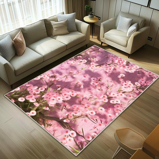 Karpetti Wohnzimmer Teppich mit Blumenmuster in Pink, weiche und rutschfeste Bodenmatte für Schlafzimmer und Arbeitszimmer, B: 160 cm, T: 200 cm - Bild 1