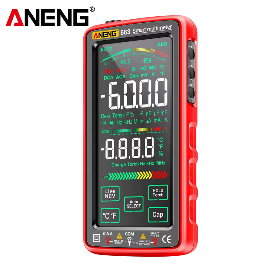 ANENG 683 Smart Multimeter mit Touchscreen, wiederaufladbar, 6000 Counts, AC/DC Spannungsprüfer und Strommessgerät in Rot - Bild 6