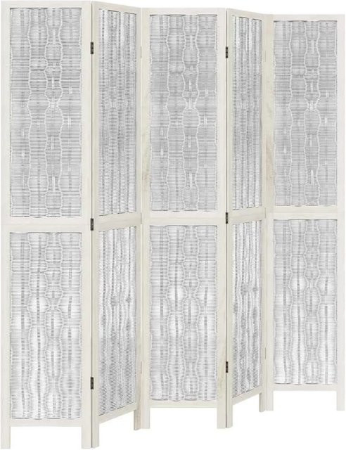 vidaXL 5-teiliger Raumteiler aus Paulownia-Massivholz und Weidenzweigen in Weiß, H: 177,5 cm x B: 200 cm - Bild 1
