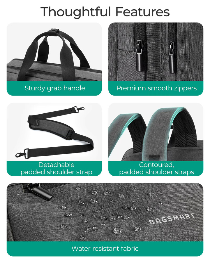 BAGSMART 3-in-1 Laptoptasche für Herren, wasserabweisende Computer-Aktentasche und Notebook-Abdeckung für Geschäftsreisen und Büro, 17,3 Zoll, Schwarz/Grau - Bild 5