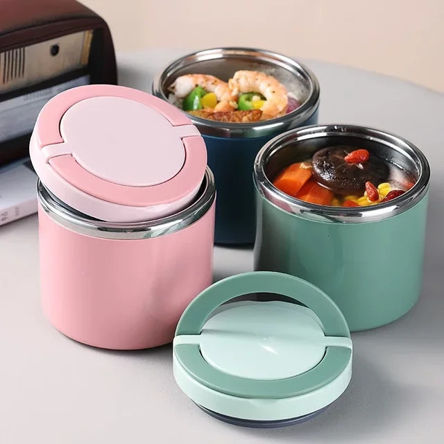 Isolierte Bento Box aus Edelstahl mit Griff und versiegeltem Deckel, Blau, 630 ml und 1000 ml - Bild 1