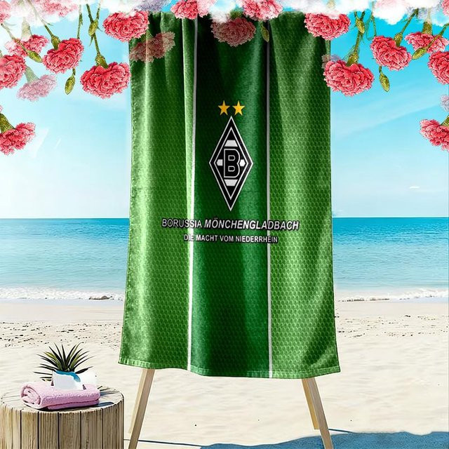 Borussia Mönchengladbach Print Strandtuch, weiches und schnelltrocknendes Mikrofaser Handtuch, Schwarz/Grün, B/H: 70 x 140 cm - Bild 1