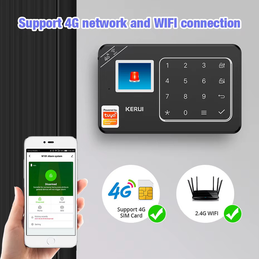 KERUI 4G GSM WiFi Wireless Home Alarm System Kit mit Motion Sensor und Tür Sensor, Tuya Smart Leben kompatibel, Alexa Unterstützung, Modell W184 - Bild 5