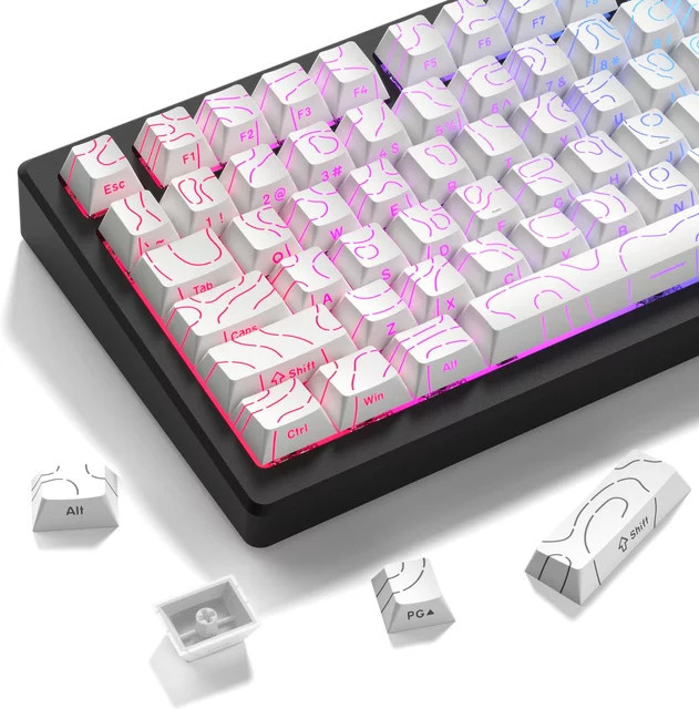 Mechanische MX Gamer-Tastatur mit 97 Tasten und Hintergrundbeleuchtung, PBT-Tastenkappen mit Double Shot Side Print, Weiß/Schwarz - Bild 1