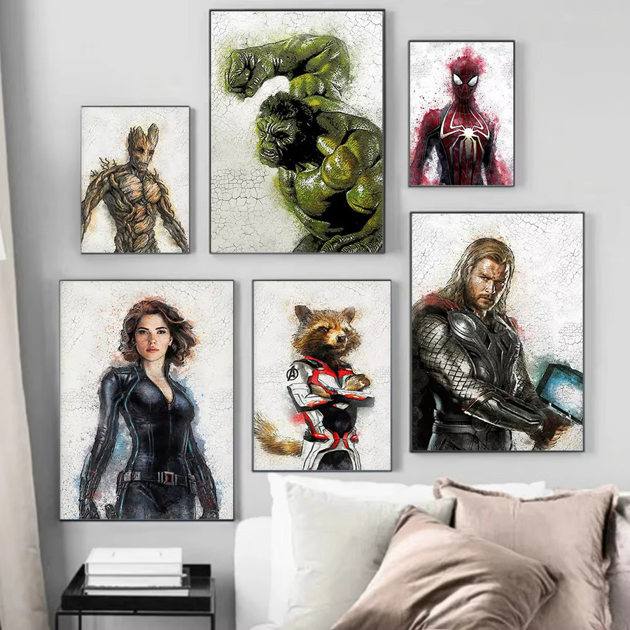 Kayou Marvel Superhelden Leinwandbild Spider-Man und Iron Man als rahmenloses Wandkunst-Poster in Mehrfarbig für Wohnzimmer oder Kinderzimmer - Bild 1