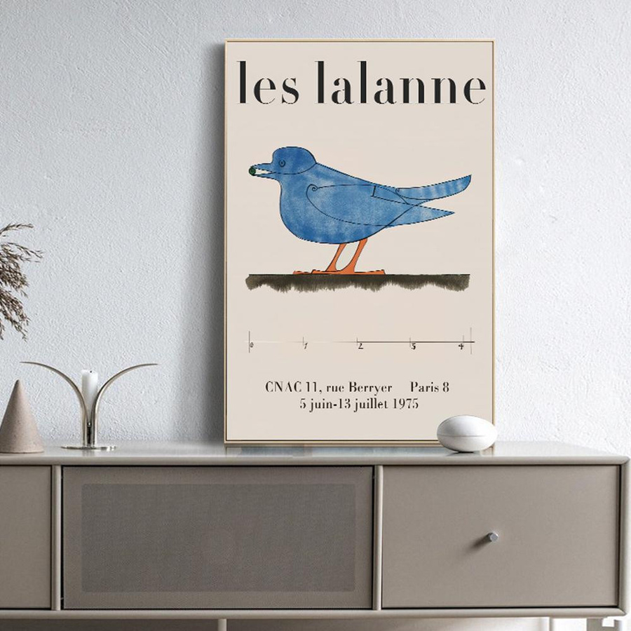 Abstrakte Leinwandmalerei Epdor Museum of Art mit blauem Vogel im Nordic Design, Breite: 50 cm, Höhe: 70 cm - Bild 3