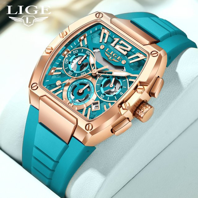 LIGE Armbanduhr Chronograph, Quarz, Silikonarmband, Blau, Herren - Bild 1