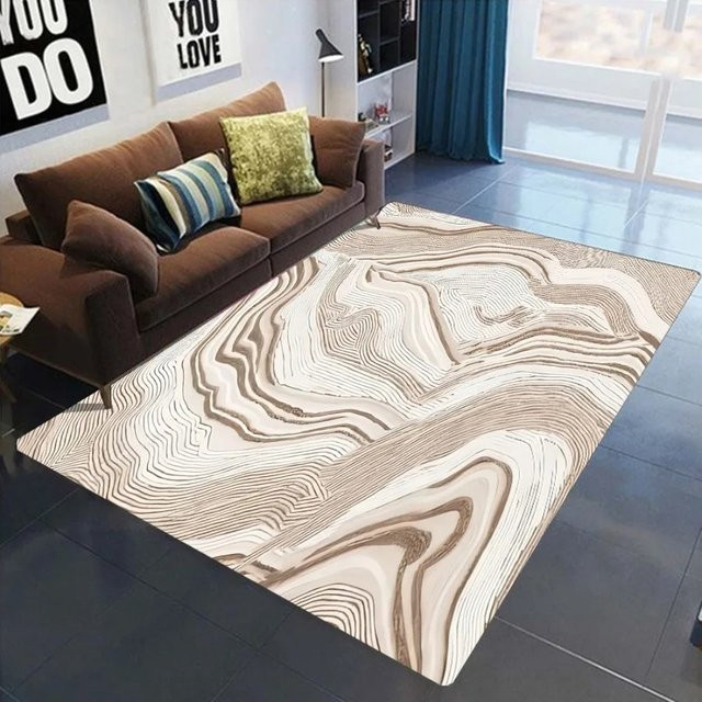 Moderner Teppich in Beige mit geometrischem Muster und abstrakten Linien für dein Wohnzimmer oder Schlafzimmer - Bild 1