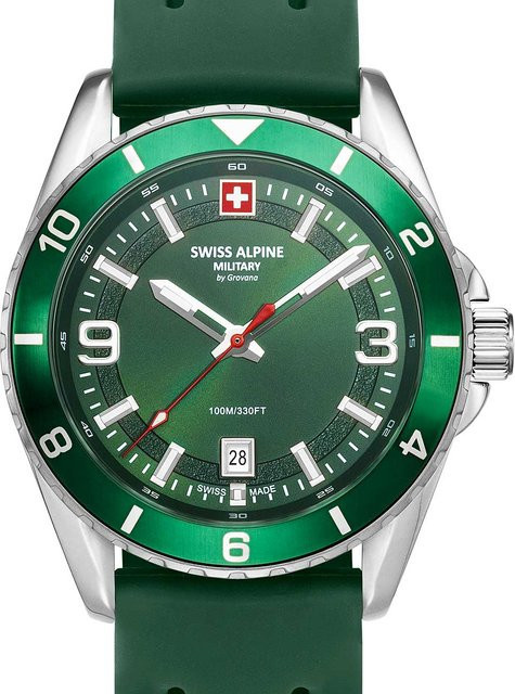 Swiss Alpine Military Herrenuhr, Quarz, Edelstahl, Silber, Grün, 42 mm - Bild 1