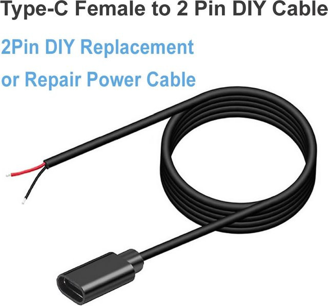 USB-C Verlängerungskabel mit 2-poligem blankem Draht, 5V 2A, Schwarz - Bild 1
