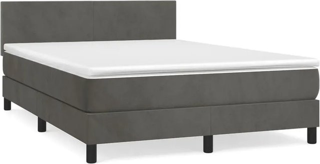 vidaXL Boxspringbett mit Matratze in Dunkelgrau aus Samt, Hybrid-Design mit Taschenfederkern, B/T: 140 x 200 cm - Bild 1