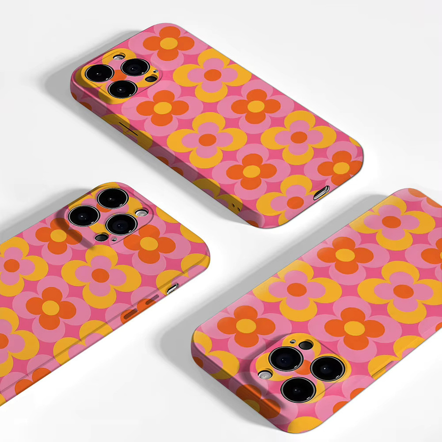 Potdemiel Retro Blumen-Handyhülle für iPhone 11 bis iPhone 17 Pro Max Plus mit doppelschichtiger Rückabdeckung in Multicolour - Bild 2