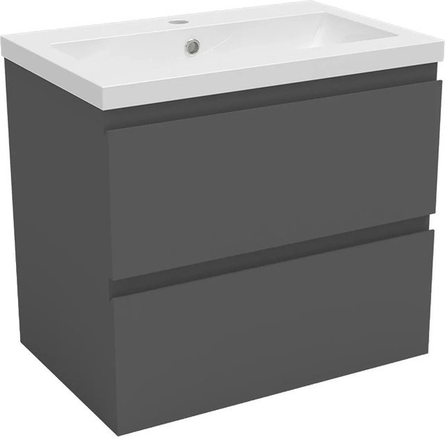 AICA Badmöbel Set Aalst: 2-teiliges Waschtisch-Set mit Mineralguss-Waschbecken und Unterschrank in Anthrazit Matt mit Softclose, Breite: 60 cm - Bild 1