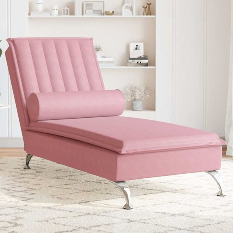Vidaxl Massage-Chaiselongue in Rosa Samt mit Nackenrolle im modernen Design - Bild 1