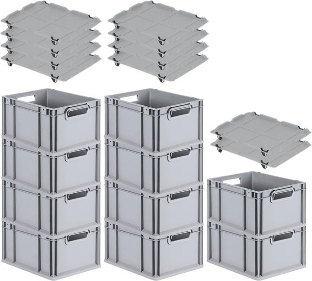 PROREGAL SparSet 10x Eurobox NextGen Grip mit Auflagedeckel und 4 schwarzen Schiebeschnappverschlüssen, Grau, H x B x T: 22 x 30 x 40 cm, 20 Liter - Bild 1