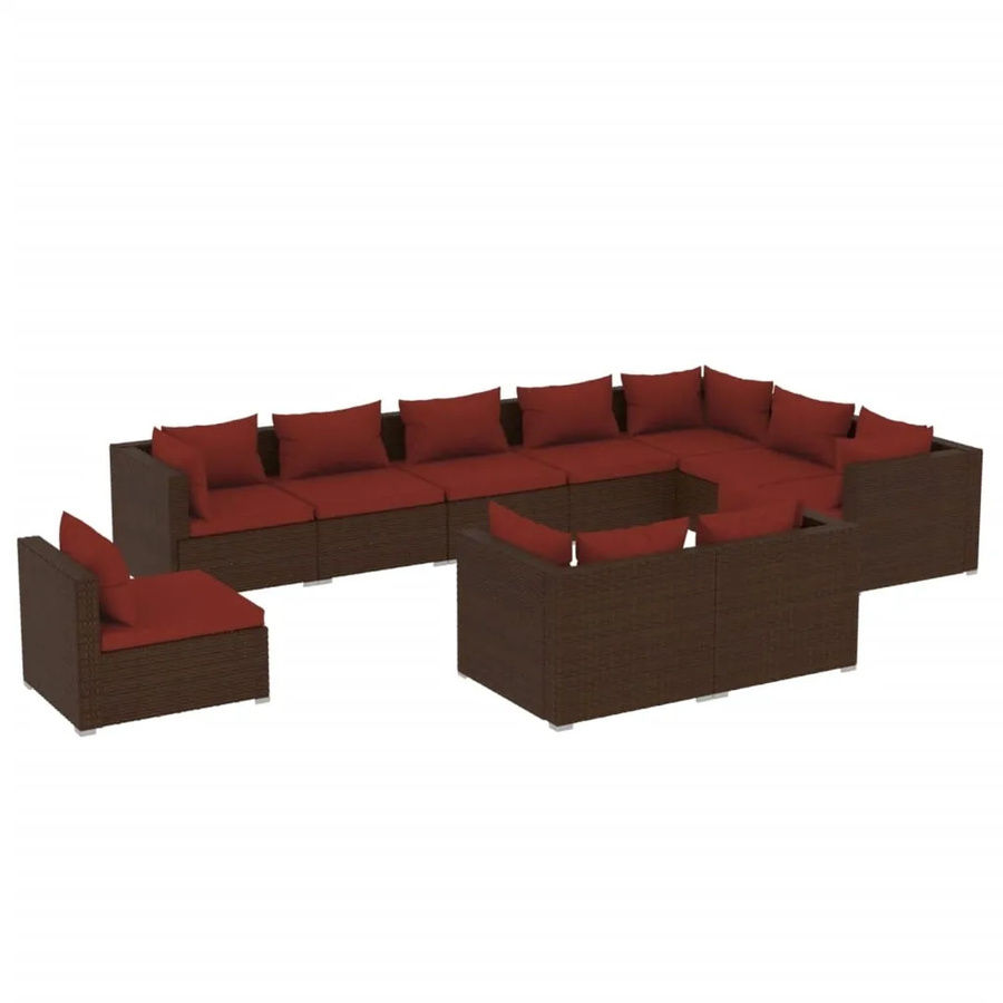vidaXL 10-tlg. Garten-Lounge-Set in U-Form aus braunem Poly-Rattan mit Kissen und pulverbeschichtetem Stahlgestell - Bild 2