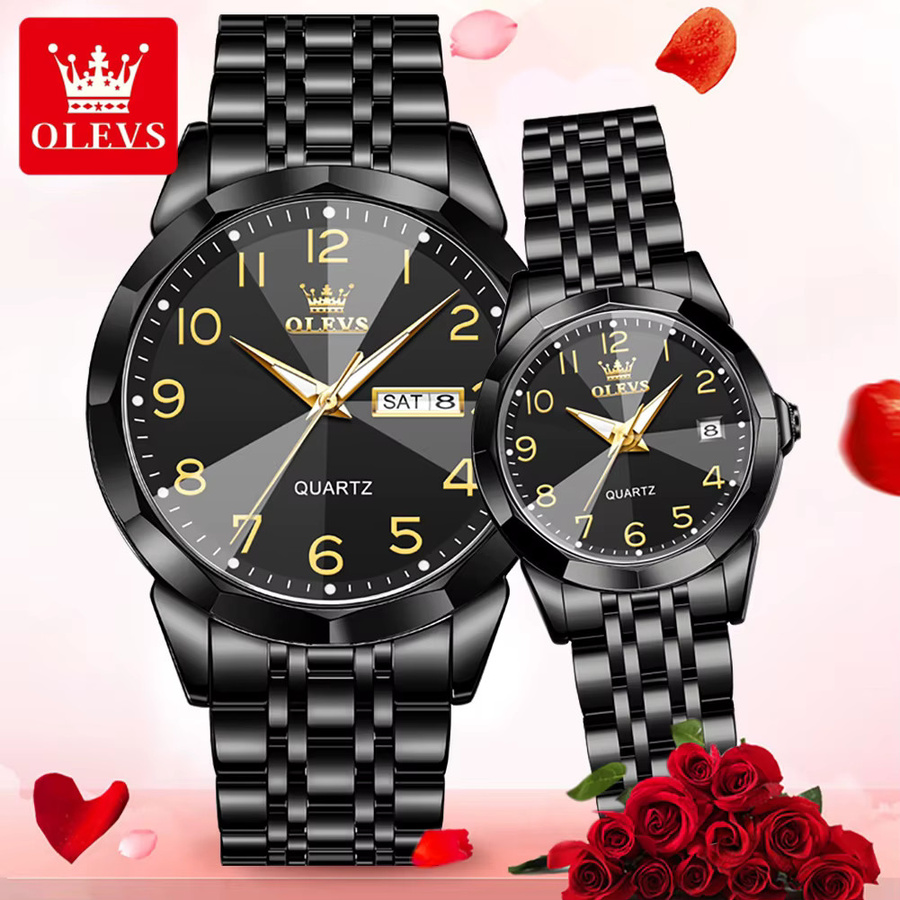Olevs Digitaluhr, Quarz, Edelstahl, Schwarz, Unisex - Bild 3