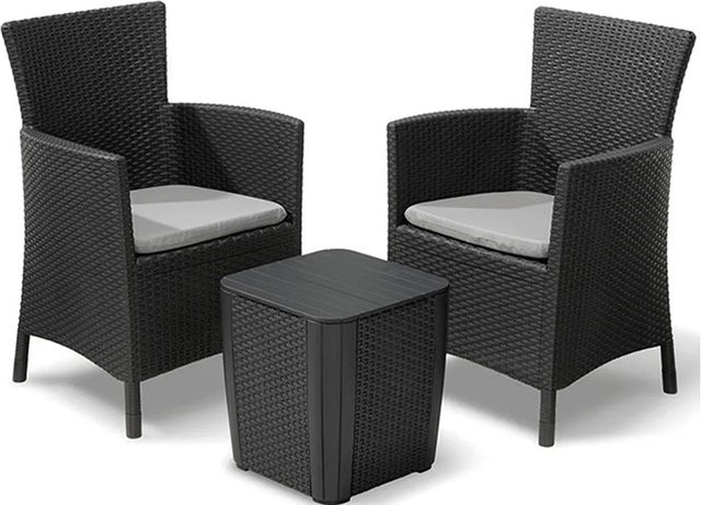 Allibert Gartenmöbelset Iowa 3-teilig in Grau mit 2 Sesseln und 1 Tisch mit Boxfunktion in Geflechtoptik - Bild 1