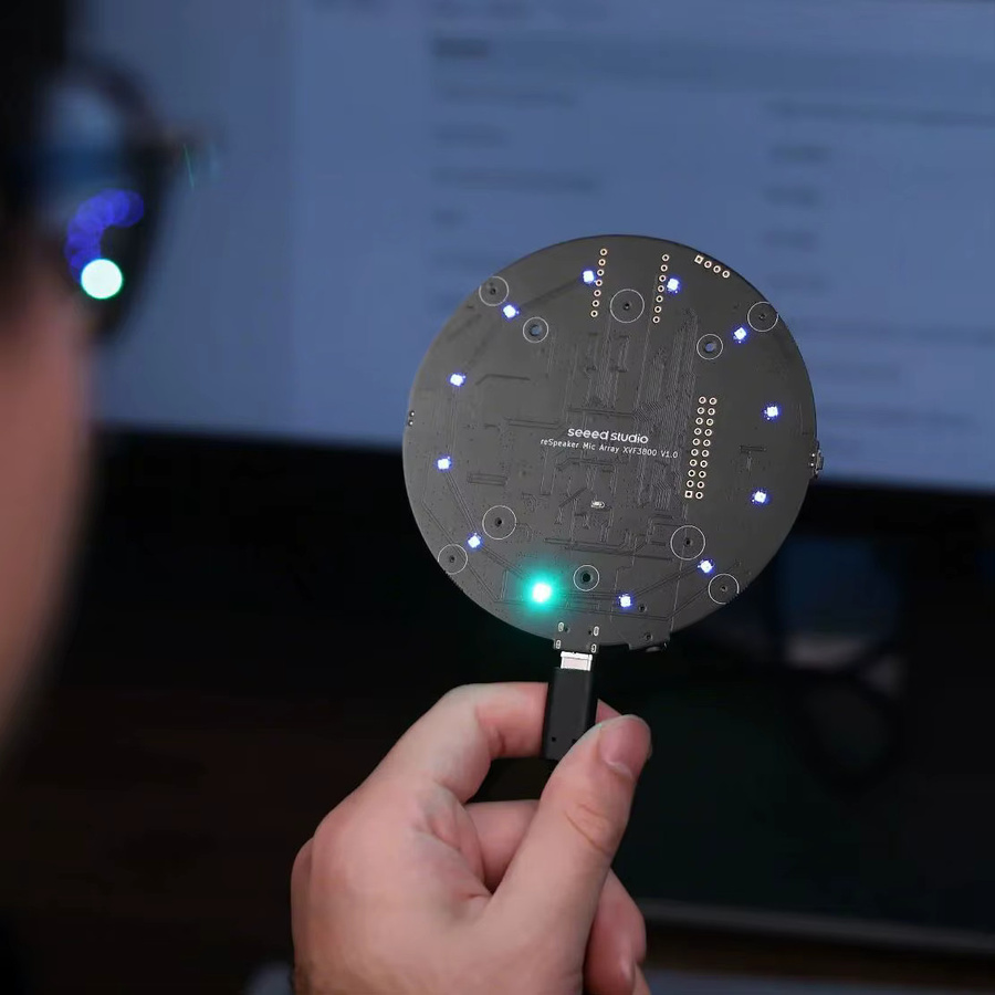 reSpeaker XMOS XVF3800 KI-gestütztes 4-Mikrofon-Array mit ESP32S3 für Fernfeld-Sprachaufnahme in Besprechungsräumen, Schwarz, Wi-Fi und Bluetooth - Bild 2