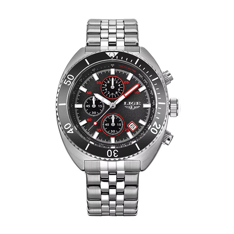 LIGE Armbanduhr Edelstahl, Quarz, Schwarz, Silber, Herren - Bild 7