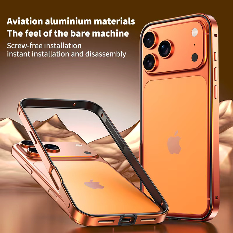 Stoßfeste Metalllegierungs-Telefonhülle für Apple iPhone 17, 16, 15, 14, 13, 12 Pro Max Plus mit Wärmeableitung in Blau und Orange - Bild 2