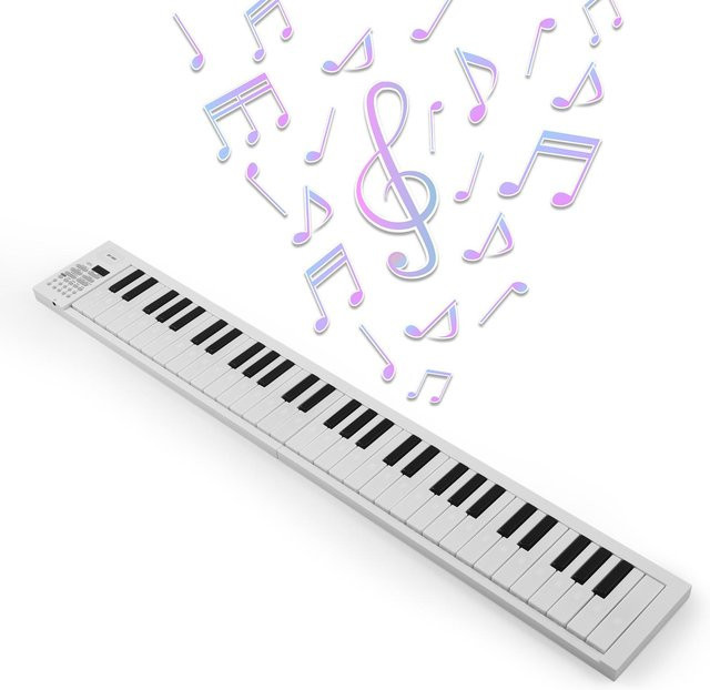TOMTOP JMS Faltbares elektronisches Klavier mit 61 Tasten und LED-Anzeige in Weiß - Bild 1