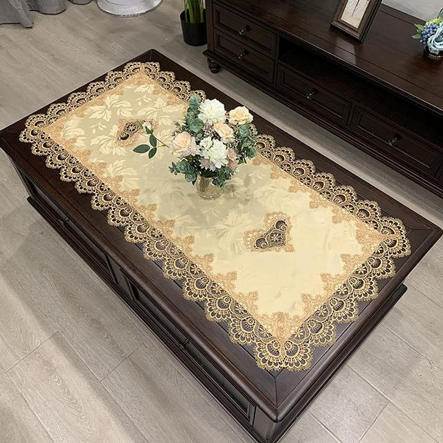 Yiran Furniture Tischdecke aus Stoff mit Blumenstickerei und Spitze, rechteckig, Beige, B: 100 cm, T: 50 cm - Bild 1