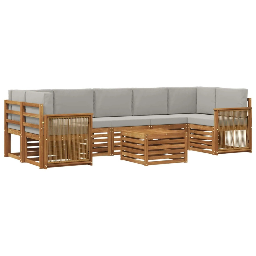 vidaXL Outdoor-Sofagarnitur aus Akazienmassivholz mit 8 Kissen in Natur und Hellgrau im modernen Latten-Design - Bild 2