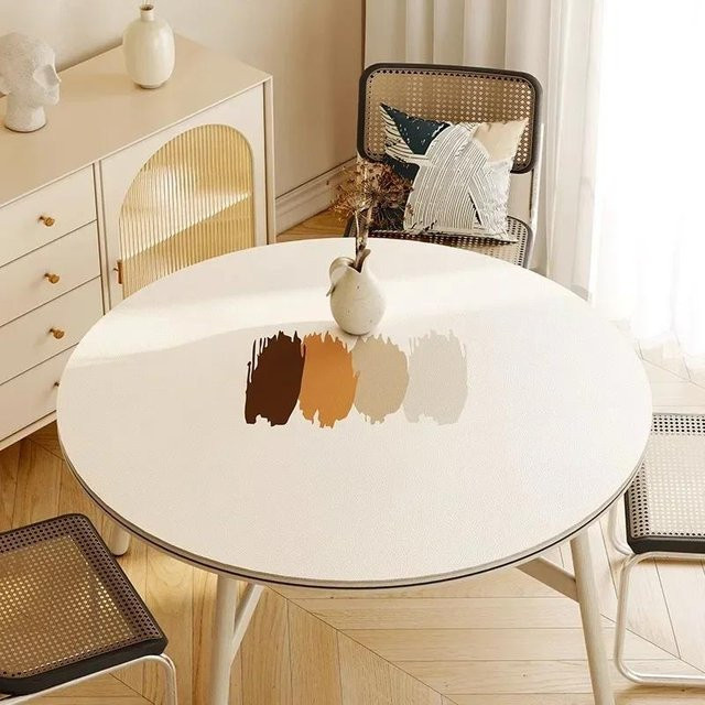 Runde wasserdichte Tischdecke von FQMM aus PVC in Weiß, minimalistisches Design, Durchmesser: 100 cm - Bild 1