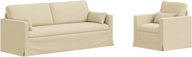 vidaXL Sofa 2-teilig Creme Beige Stoff mit Metallrahmen B/T/H: 198 x 78 x 80 cm und 78 x 78 x 80 cm - Bild 1