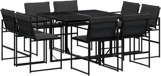 vidaXL 9-teilige Garten-Essgruppe mit Textilene-Sitzflächen und Kissen in Schwarz und Grau mit Glastisch - Bild 1