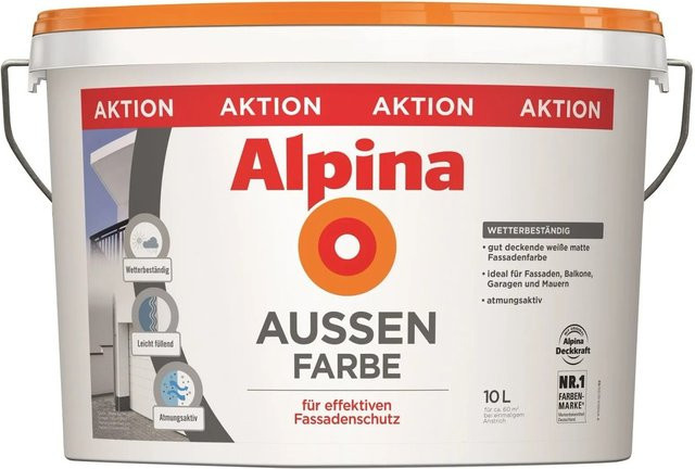 Alpina Außenfarbe Weiß Matt mit 10 l Füllmenge, wasserbasiert und emissionsarm - Bild 1