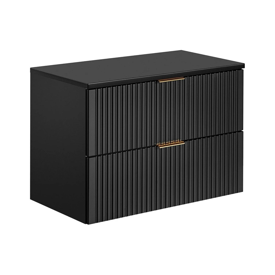 Vente-unique Waschbeckenunterschrank Zevara im Art-déco-Stil, Schwarz matt, geriffelt, B: 80 cm, H: 57 cm, T: 46 cm - Bild 2