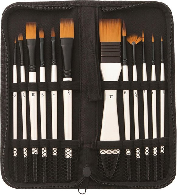 TOMTOP JMS 12-teiliges professionelles Künstler-Pinsel-Set mit Nylonhaar und weißem Holzgriff inklusive Tasche - Bild 1