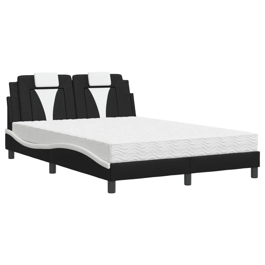 vidaXL Bett Viana mit Matratze in Schwarz und Weiß aus Kunstleder, B/T: 140 x 190 cm - Bild 2