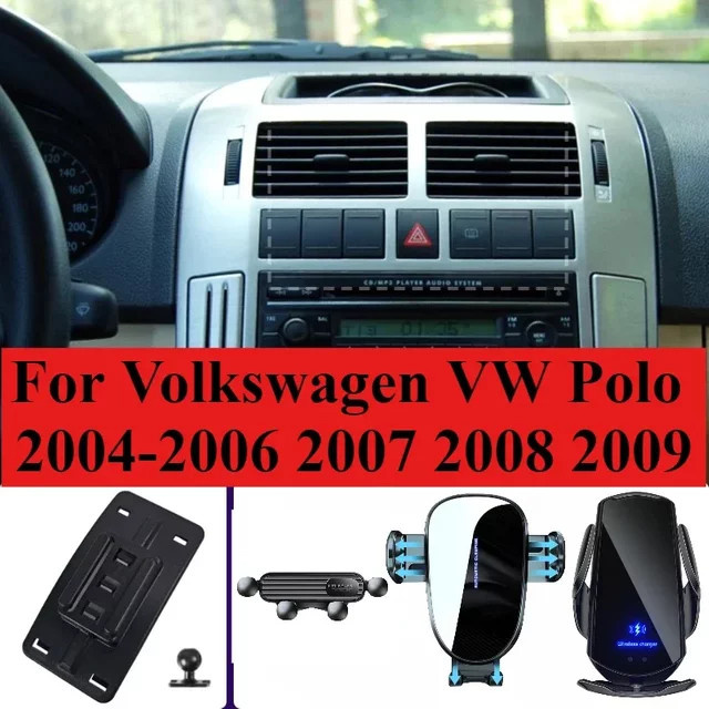 Handyhalterung mit kabelloser Ladefunktion für Volkswagen VW Polo (2004-2009) in Schwarz - Bild 1