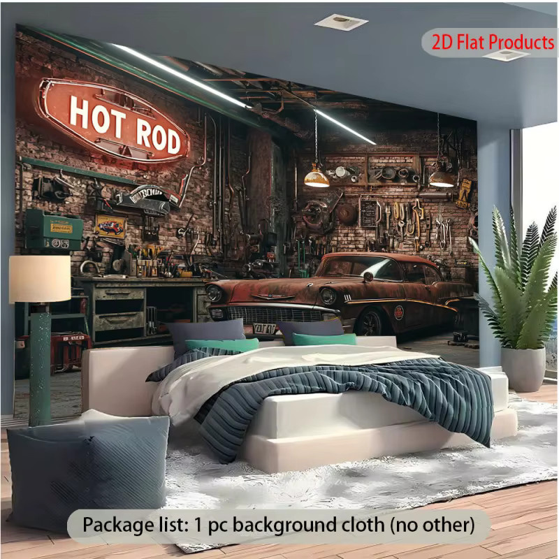Vintage Auto Garage Banner Party Dekoration im Retro-Stil, Mehrfarbig, Breite: 150 cm, Höhe: 100 cm - Bild 3